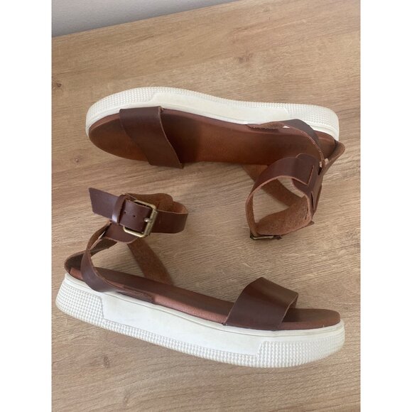MIA Shoes - Mia Brown Ankle Strap Sandals With Buckle Closure & White Soles Size 7